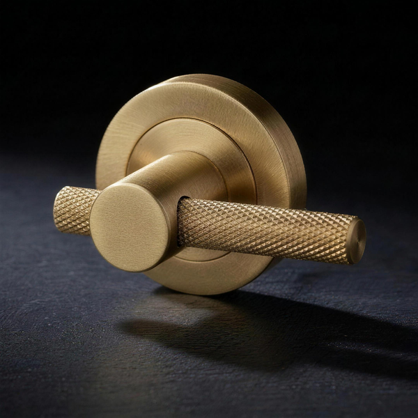 Asta Turn in Cast Brass, knurled bathroom turn on a round rose