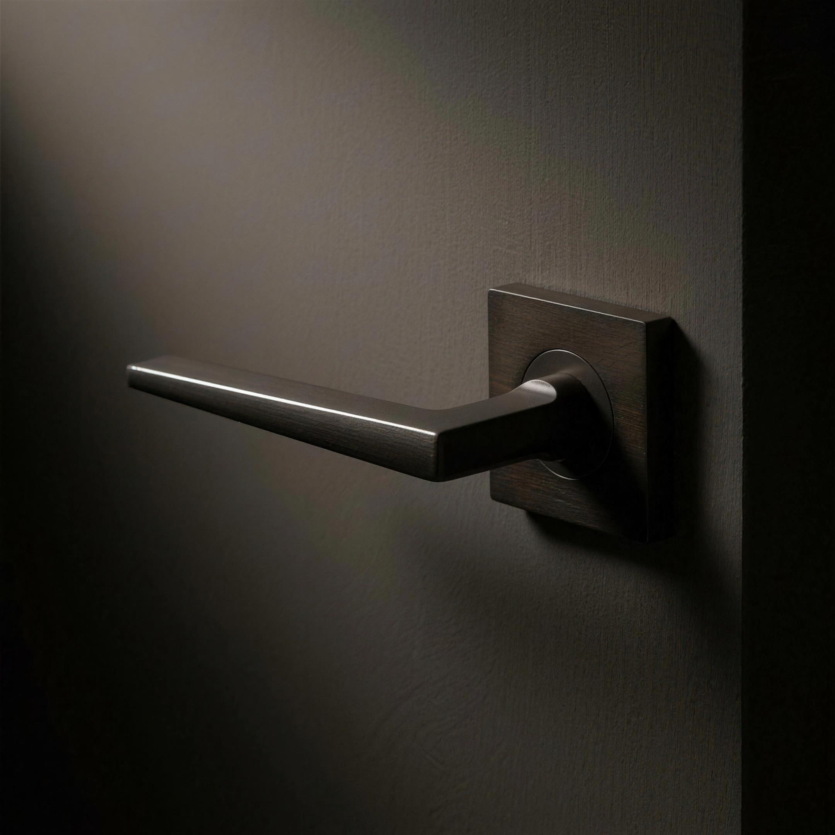 Filo Lever Square on a door in Cast Bronze