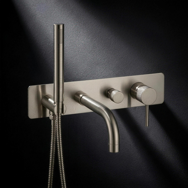 Fonte Wall-Mounted Bath Shower Mixer in Cast Nickel