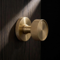 Asta Knob in Cast Brass mounted on a dark stained oak door