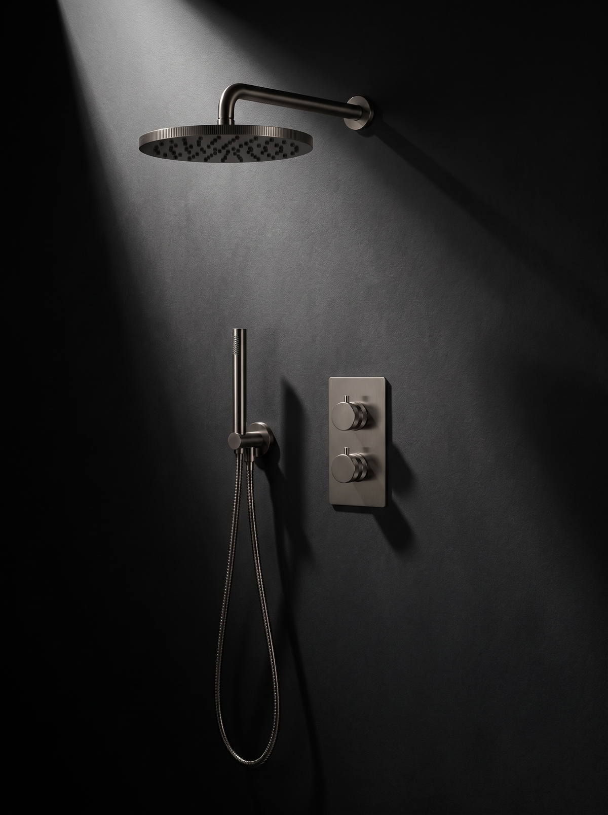 Fonte Shower Set — Cast Gunmetal, fluted head, knurled dials