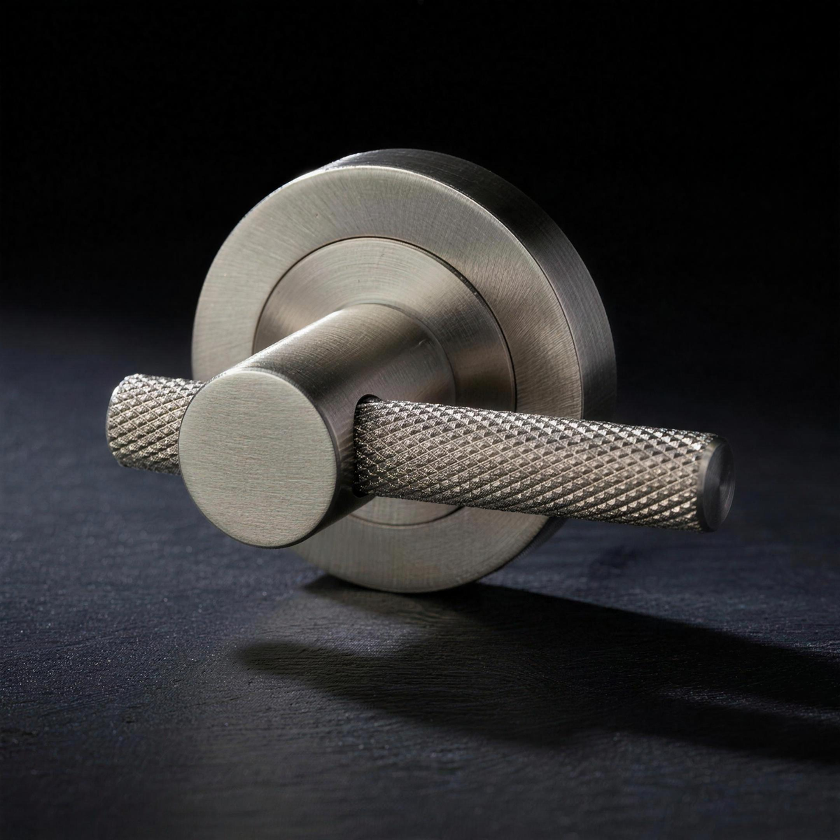 Asta Turn in Cast Nickel, knurled bathroom turn on a round rose